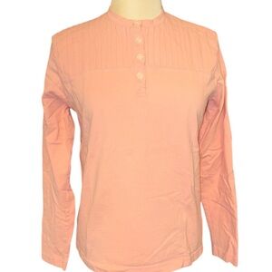 Orvis blouse crewneck long sleeves 4 button front pleated look top size medium